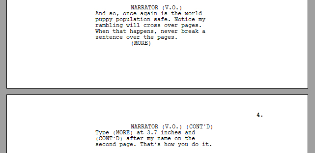 Screenplay formatting